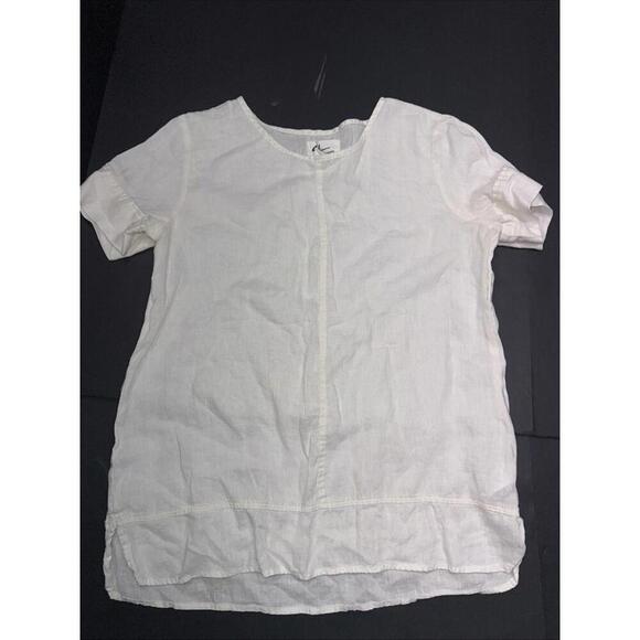 Andrea Jovine Quiet Luxury Minimalist Basic Organic 100% Linen White Blouse Top - Picture 4 of 15